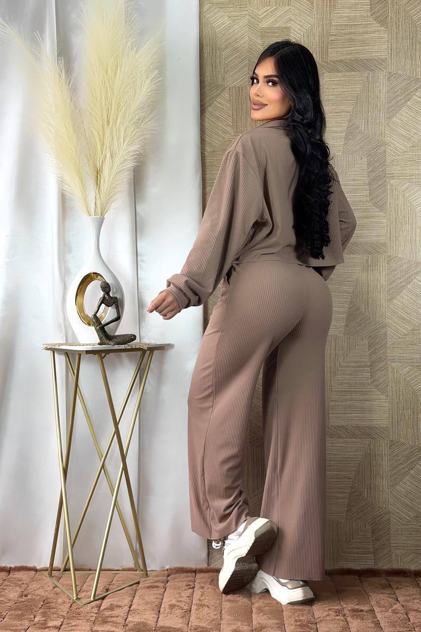 Conjunto Feminino Tricot Canelado Premium com Zíper – Elegância e Conforto