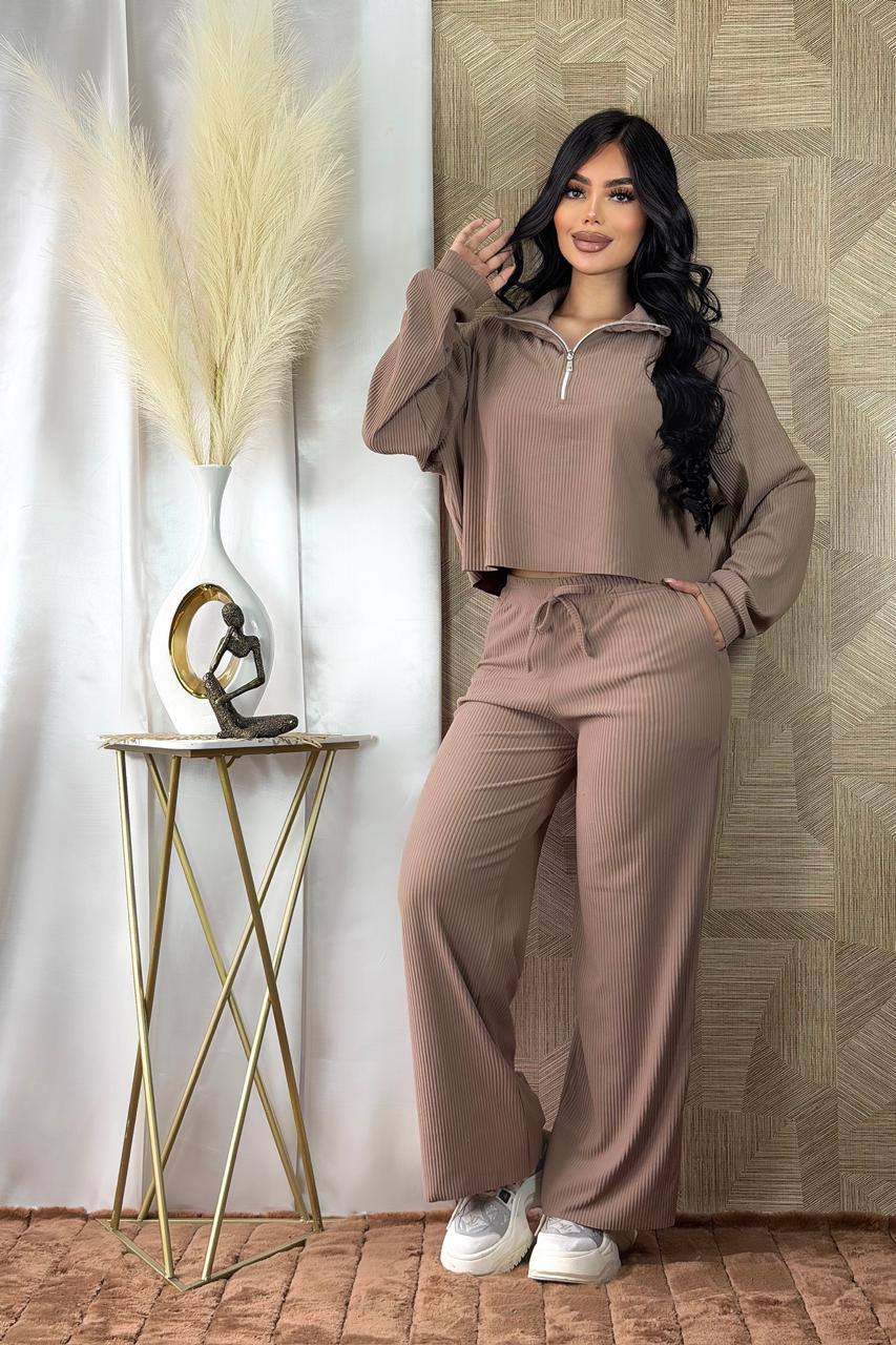 Conjunto Feminino Tricot Canelado Premium com Zíper – Elegância e Conforto