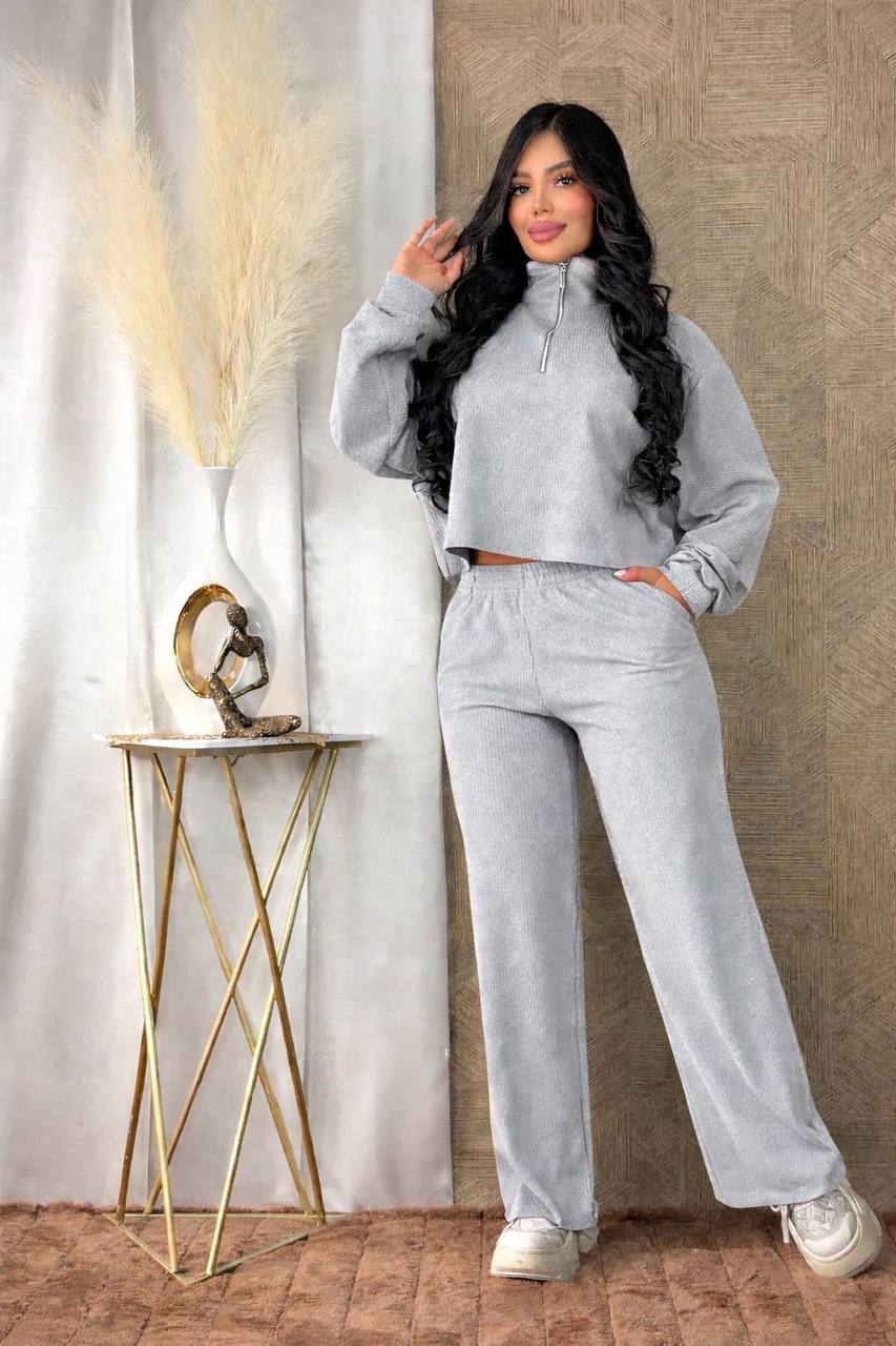 Conjunto Feminino Tricot Canelado Premium com Zíper – Elegância e Conforto