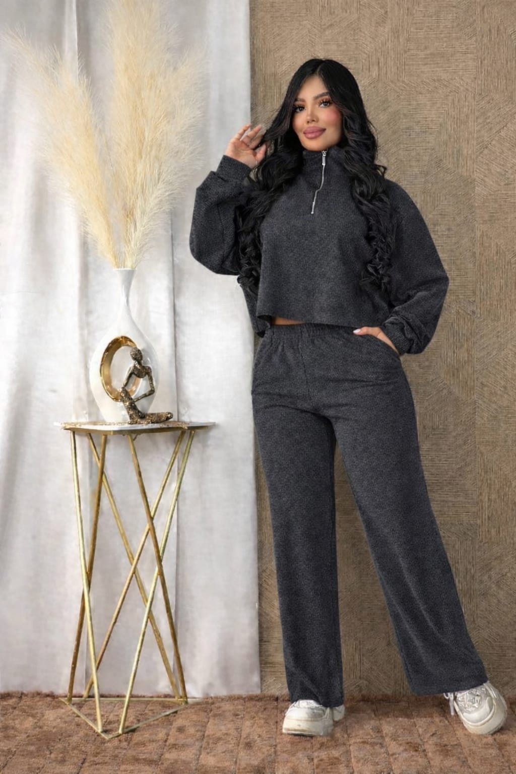 Conjunto Feminino Tricot Canelado Premium com Zíper – Elegância e Conforto